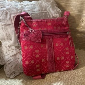 Elegant Heart Patterned Red Crossbody Bag